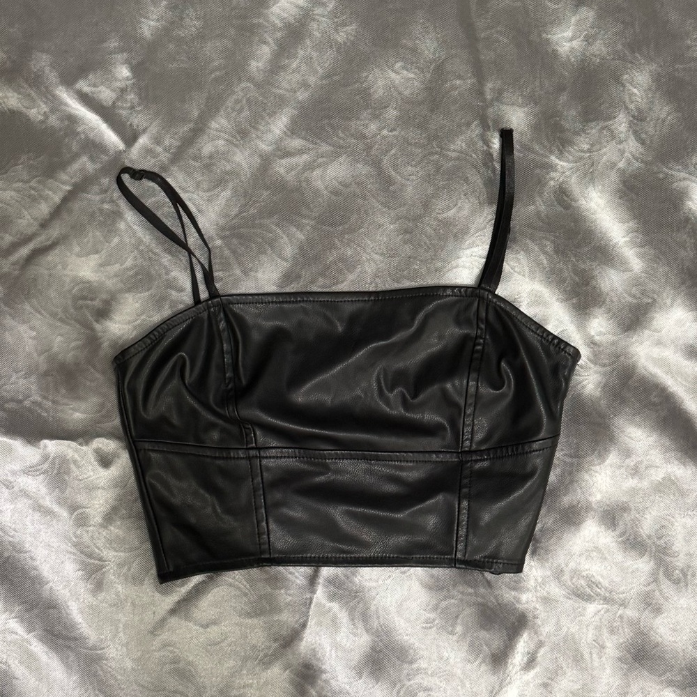 Zara Black Faux Leather Crop Top